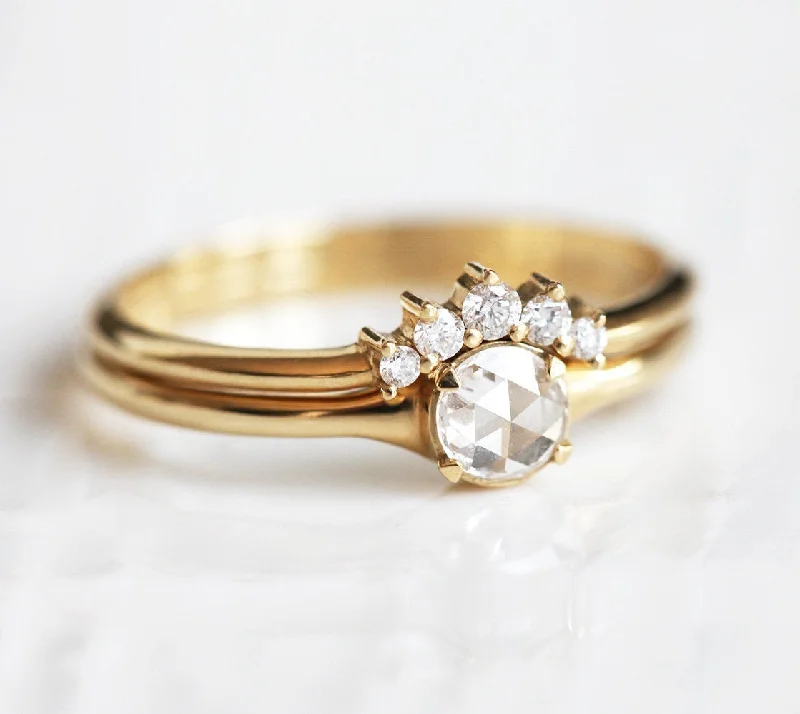 heavy silver ring-Gold Rose Cut Diamond Ring Set