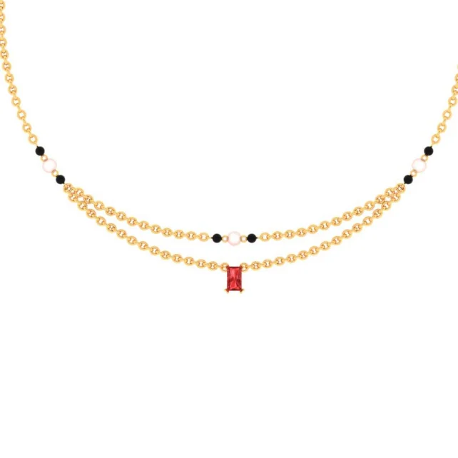 uncut turquoise pendant necklace-18k Gold Mangalsutra Adorned With A Red Stone From Pc Chandra Jewellers Online Exclusive