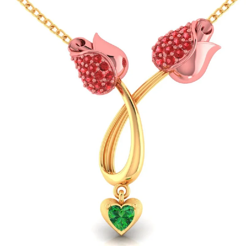 wanderlust layered necklace-18k Gold Necklace With Stone-studded Double Tulips And A Heart Drop