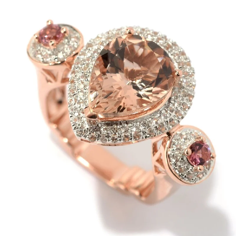 shimmering opal ring-18K Vermeil 4.10Ctw Morganite, White Zircon & Pink Tourmaline Halo Ring