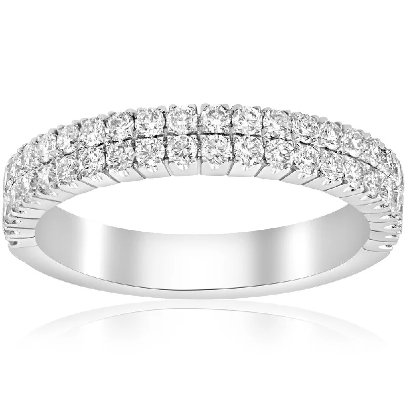 knotted rope ring-18K White Gold 3/4ct Diamond Double Row Eternity Anniversary Stackable 1/2 Eternity Ring (F-G,VVS1-VVS2)