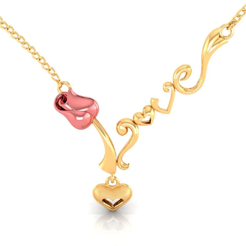 ten-gem drop necklace-18k Yellow With Heart And Kalka Style Gold Necklace