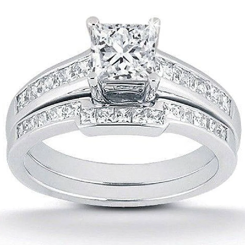 knotted gold ring-1ct Princess Cut Channel Set Diamond Wedding Engagement Ring 14K White Gold