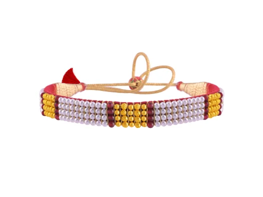 gold braid necklace-22k Graceful Tushi Gold & Pearl Choker With Red Beads