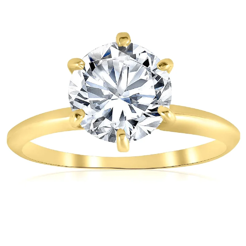 gleaming gold ring-2ct Solitaire Moissanite Engagement Ring Round Brilliant 14k Yellow Gold