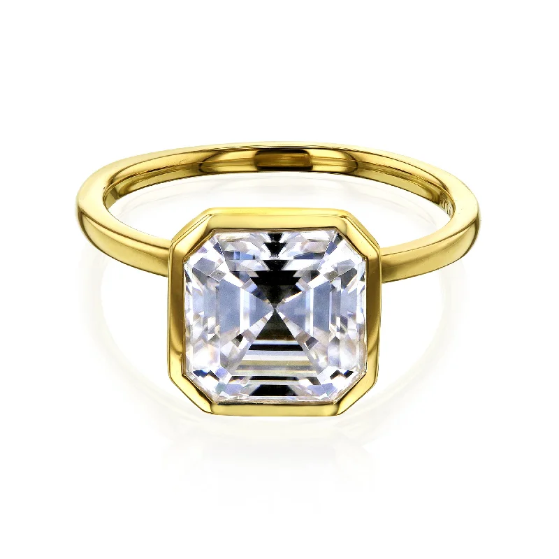 leafy frond ring-3.00ct Asscher Pret 3X Bezel Ring