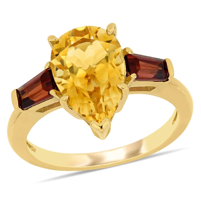 elegant promise ring-3 1/2 CT TGW Citrine Garnet Pear-Shaped 3-Stone Ring in 14k Yellow Gold