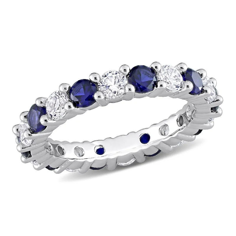 wanderlust garnet ring-3 1/2 CT TGW Created Blue and Created White Sapphire Full Eternity Band in Sterling Silver