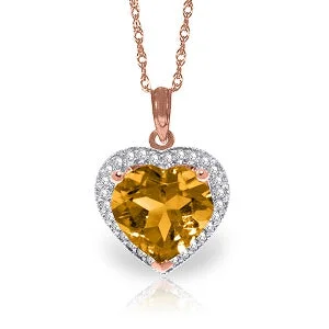 heavy gemstone necklace-3.24 Carat 14K Solid Rose Gold Necklace Natural Diamond Heart Citrine