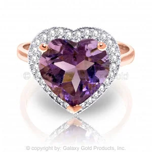 pewter promise necklace-3.24 Carat 14K Solid Rose Gold Ring Diamond Heart Amethyst