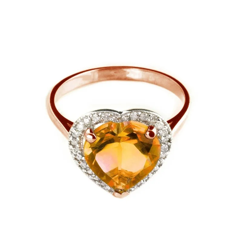 retro-style pendant necklace-3.24 Carat 14K Solid Rose Gold Ring Diamond Heart Citrine