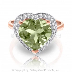 wanderlust chic necklace-3.24 Carat 14K Solid Rose Gold Ring Diamond Heart Green Amethyst