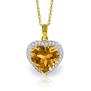 uncut sapphire necklace-3.24 Carat 14K Solid Yellow Gold Necklace Natural Diamond Heart Citrine