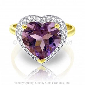 thin layered necklace-3.24 Carat 14K Solid Yellow Gold Ring Diamond Heart Amethyst