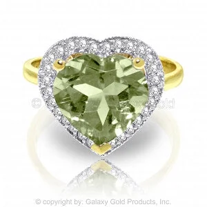 thin couple necklace-3.24 Carat 14K Solid Yellow Gold Ring Diamond Heart Green Amethyst