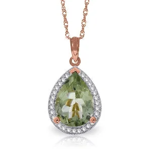 sapphire stone necklace-3.36 Carat 14K Solid Rose Gold Necklace Natural Diamond Green Amethyst