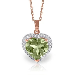 thin bar necklace-3.39 Carat 14K Solid Rose Gold Elizabeth Green Amethyst Diamond Necklace