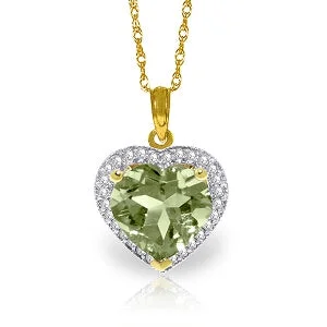 frond stamped necklace-3.39 Carat 14K Solid Yellow Gold Elizabeth Green Amethystsyt Diamond Necklace