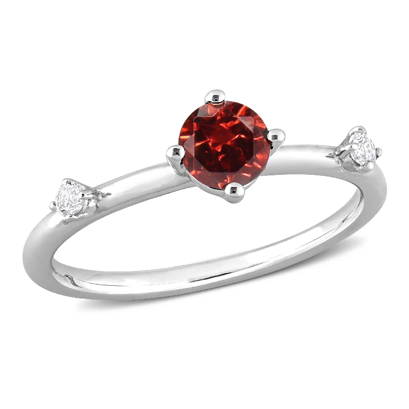 regency ruby ring-3/4 CT TGW Garnet and White Topaz 3-Stone Ring in Sterling Silver