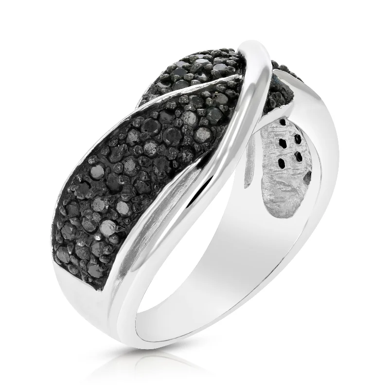 luxurious statement ring-3/4 cttw Black Diamond Ring .925 Sterling Silver with Rhodium Plating