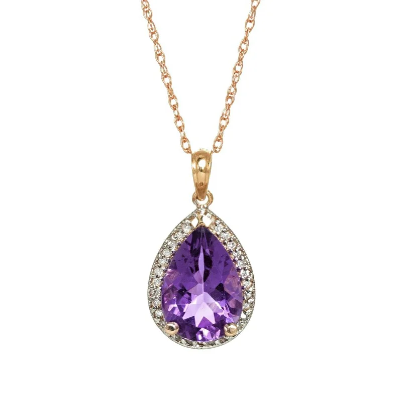 pearl knotted necklace-3.41 Carat 14K Solid Rose Gold Necklace Natural Diamond Amethyst