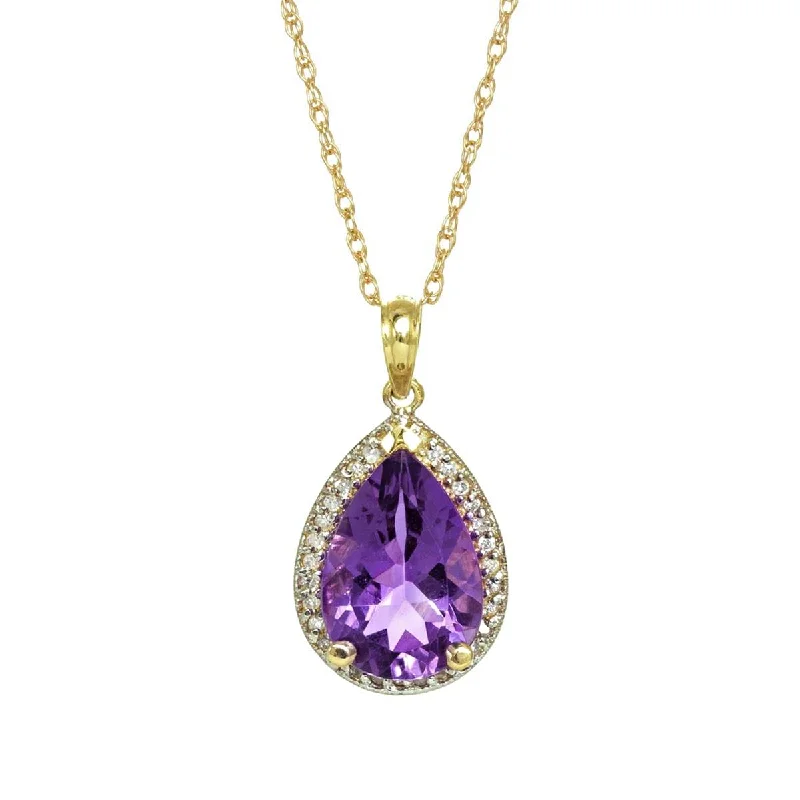 stamped love necklace-3.41 Carat 14K Solid Yellow Gold Necklace Natural Diamond Amethyst