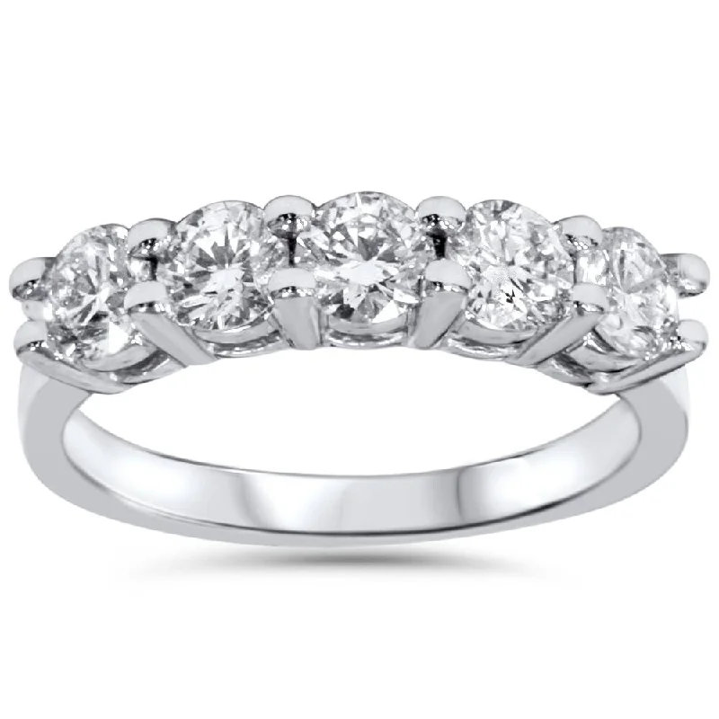 chiseled diamond ring-3/4ct Diamond 5-Stone Wedding Anniversary Ring 14K White Gold