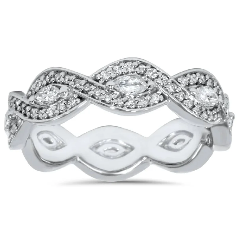 elegant stacking ring-3/4ct Marquise & Diamond Stackable Infinity Eternity Ring 14K White Gold