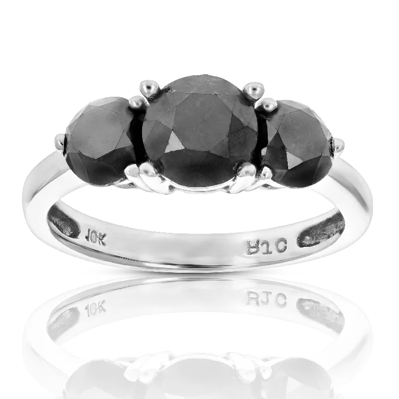 heavy silver ring-3 cttw 3 Stone Black Diamond Engagement Ring 10K White Gold 3 Prong