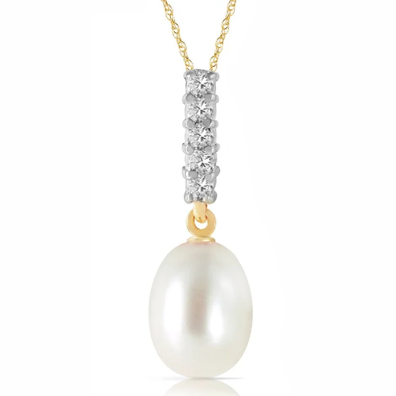 bendable pendant necklace-4.08 Carat 14K Solid Yellow Gold Necklace Diamond Briolette Pearl