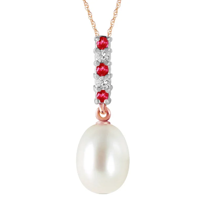 leafy-inspired chain necklace-4.15 Carat 14K Solid Rose Gold Necklace Diamond, Ruby Briolette Pearl