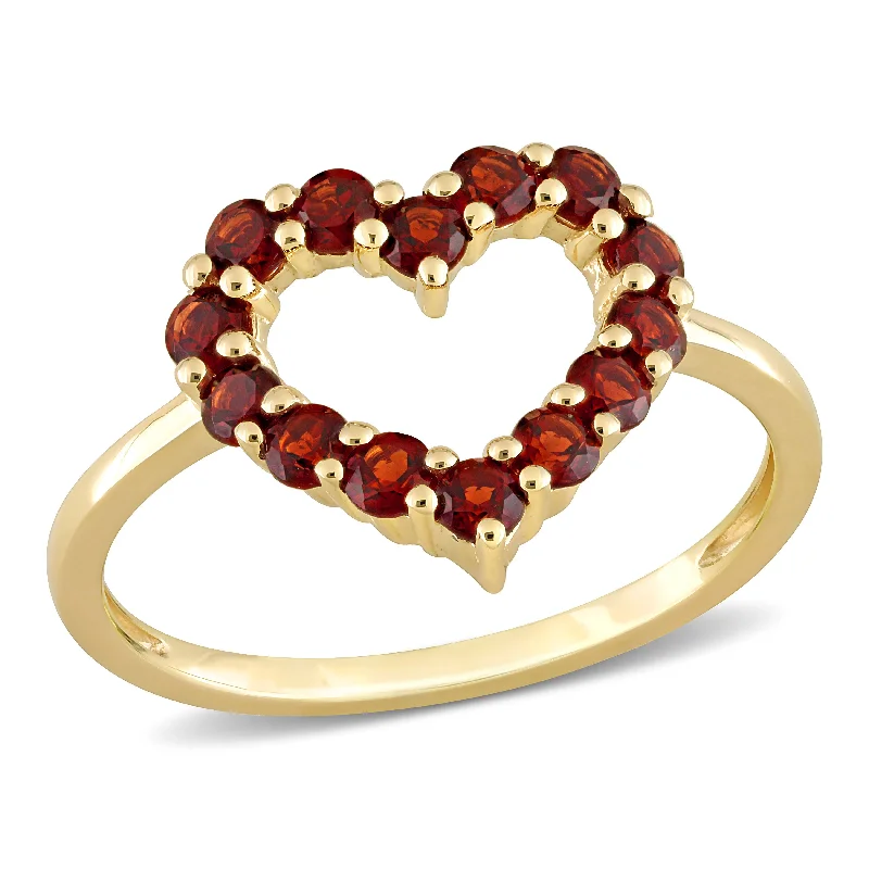 leafy-themed stack ring-4/5ct TGW Garnet Heart Ring in 10k Yellow Gold