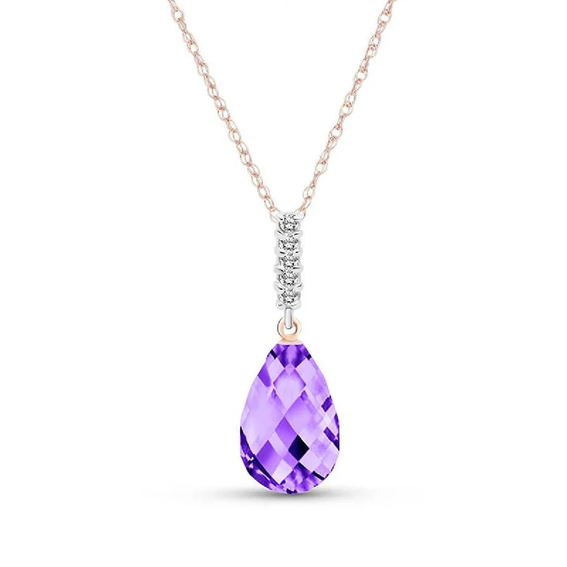 shimmering drop necklace-5.08 Carat 14K Solid Rose Gold Necklace Diamond Briolette Drop Amethyst