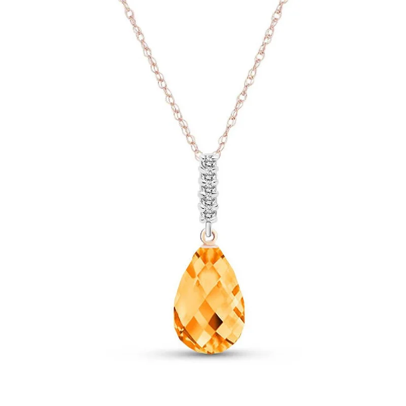 flow-shaped necklace-5.08 Carat 14K Solid Rose Gold Necklace Diamond Briolette Drop Citrine