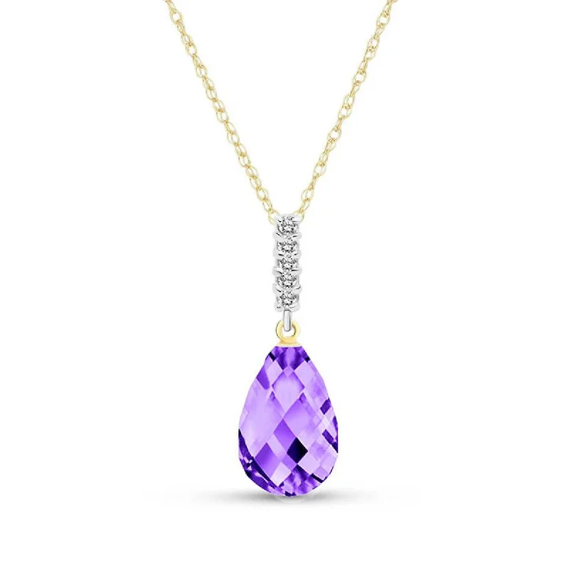 aquamarine silver necklace-5.08 Carat 14K Solid Yellow Gold Necklace Diamond Briolette Drop Amethyst