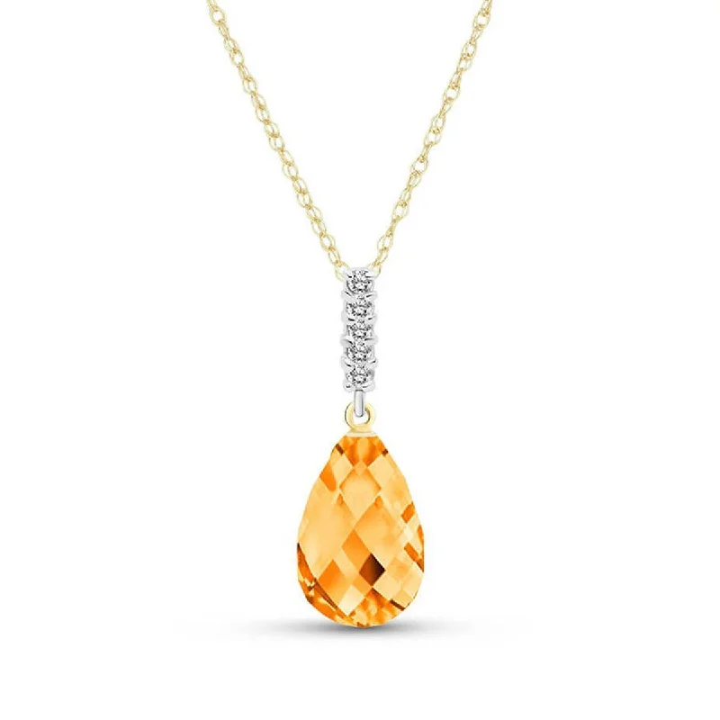 bendable gemstone necklace-5.08 Carat 14K Solid Yellow Gold Necklace Diamond Briolette Drop Citrine