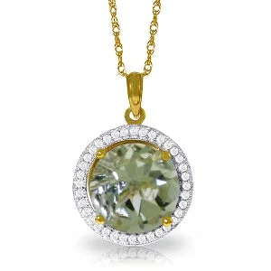 thin couple necklace-5.2 Carat 14K Solid Yellow Gold Diamond Green Amethyst Necklace