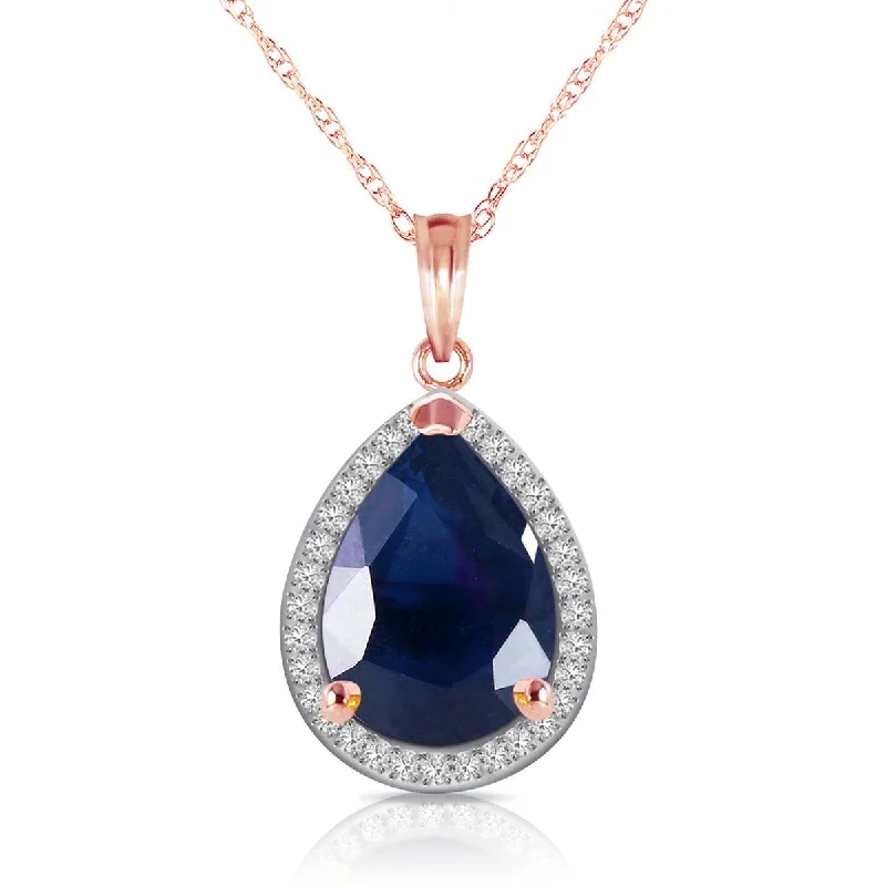 bendable pendant necklace-5.26 Carat 14K Solid Rose Gold Necklace Natural Diamond Sapphire