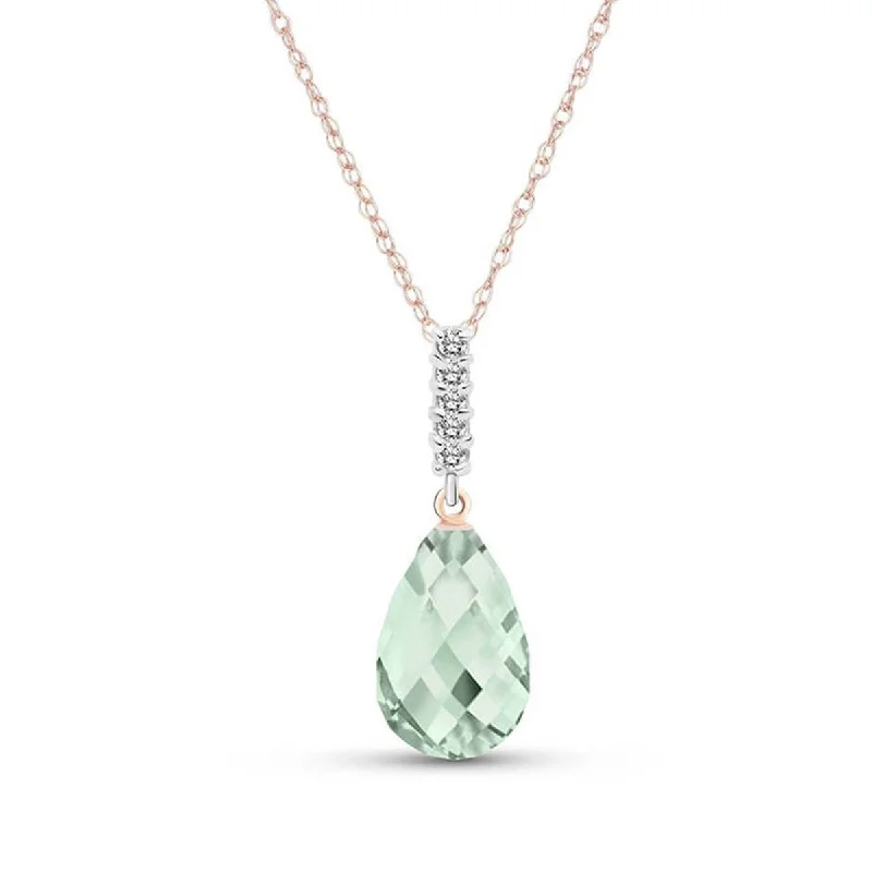 opal stone necklace-5.38 Carat 14K Solid Rose Gold Necklace Diamond Briolette Drop Green Amethyst