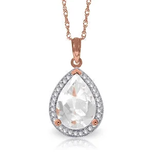 pearl knotted necklace-5.61 Carat 14K Solid Rose Gold Necklace Natural Diamond White Topaz