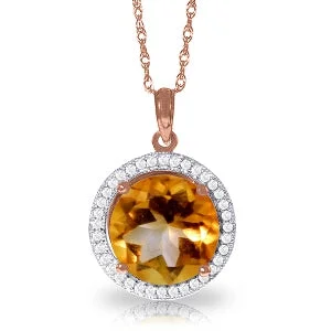 deco aquamarine necklace-6.2 Carat 14K Solid Rose Gold Natural Diamond Citrine Necklace