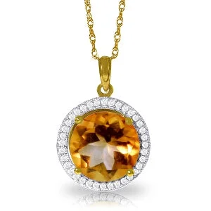 uncut gold necklace-6.2 Carat 14K Solid Yellow Gold Natural Diamond Citrine Necklace