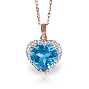 luxurious pendant necklace-6.44 Carat 14K Solid Rose Gold Elizabeth Blue Topaz Diamond Necklace