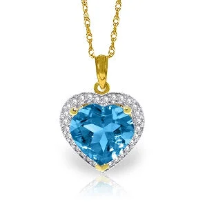 retro turquoise necklace-6.44 Carat 14K Solid Yellow Gold Elizabeth Blue Topaz Diamond Necklace