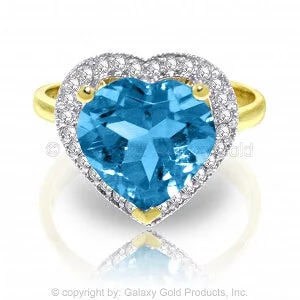 heavy silver necklace-6.44 Carat 14K Solid Yellow Gold Ring Diamond Heart Blue Topaz