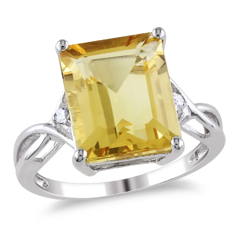 custom name ring-6 5/8 CT TGW Emerald Cut Citrine and White Topaz Ring in Sterling Silver