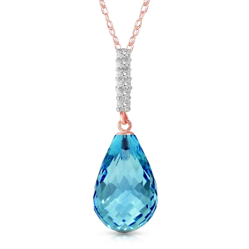 pewter promise necklace-6.68 Carat 14K Solid Rose Gold Necklace Diamond Briolette Drop Blue Topaz