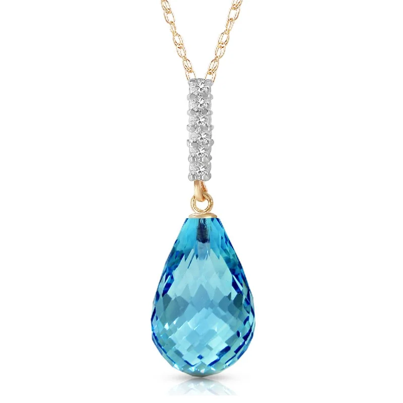 thin layered necklace-6.68 Carat 14K Solid Yellow Gold Necklace Diamond Briolette Drop Blue Topaz