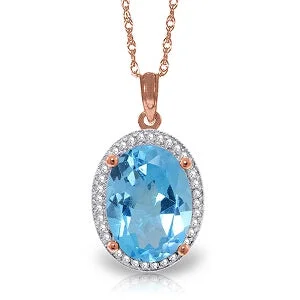 thin birthstone necklace-7.58 Carat 14K Solid Rose Gold Loren Blue Topaz Diamond Necklace