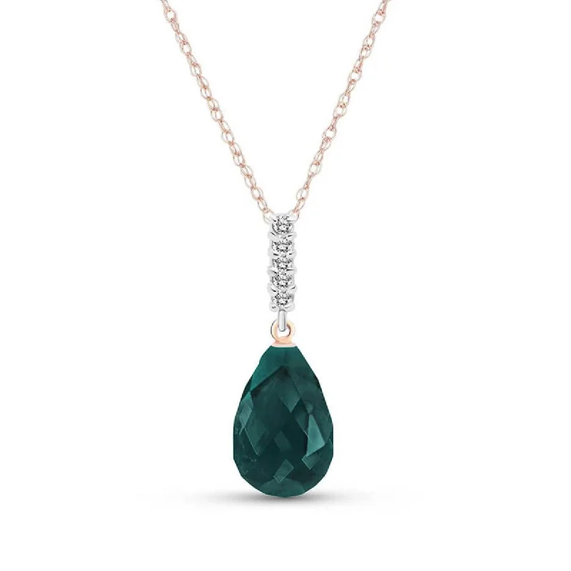 stamped gemstone necklace-8.88 Carat 14K Solid Rose Gold Necklace Diamond Briolette Drop Emerald